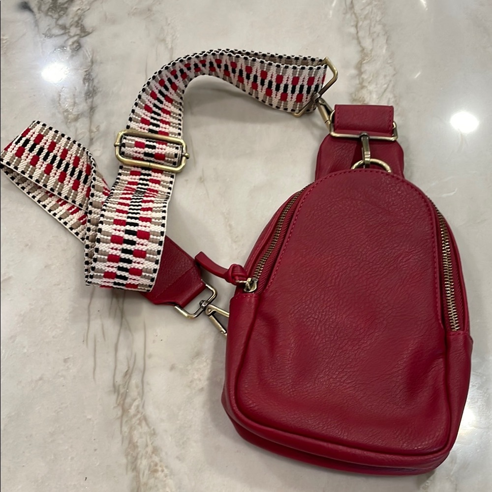 Urban Originals by Anthropologie- Red Crossbody Sling Bag with Chevron Strap